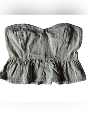 Lyn Burches Strapless Washed Denim Peplum Bustier Corset Crop Top Small